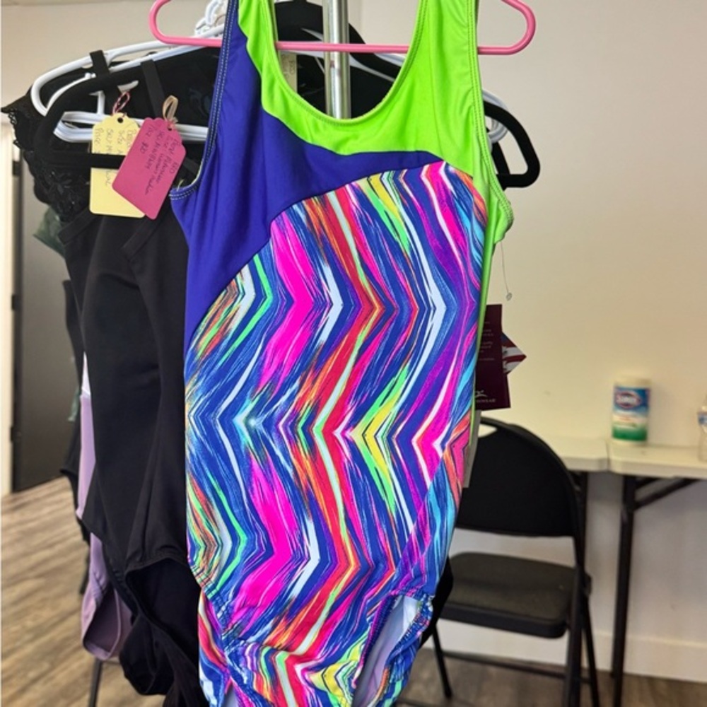 Motionwear Green and Blue One Piece Leotard with Geometric Pattern